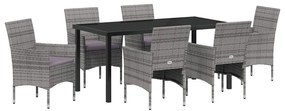Conjunto de Jantar para Jardim 7 Peças em Rattan Sintético Cinza