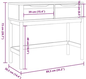 Mesa consola FLORO 89,5x36,5x73 cm pinho maciço castanho mel