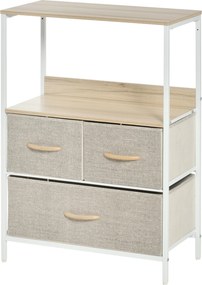 Cómoda com 3 gavetas em tecido, prateleira e tampo superior, 58 x 29 x 81,5 cm branco