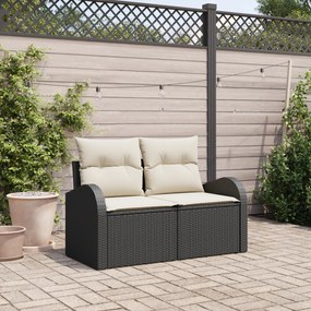 Sofá de Jardim de 2 Lugares com Almofadas vidaXL Preto Rattan