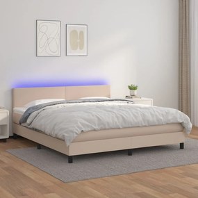 Cama box spring c/colchão/LED 180x200cm couro artif. cappuccino