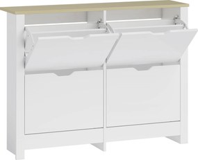 HOMCOM Armário para Sapatos Estreito com 4 Compartimentos Basculantes para 8–16 Pares de Sapatos, 105 x 26 x 80 cm, Branco+Natural | Aosom Portugal