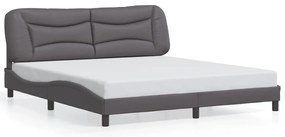 Estrutura de cama c/ luzes LED 180x200cm couro artificial cinza
