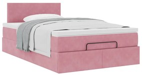 Estrutura de cama otomana com colchão 120x200 cm veludo rosa