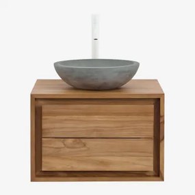 Conjunto De Móvel De Casa De Banho Em Madeira De Teca Jabari Madeira De Teca & Cimento Cinzento Redondo Ø40 Cm Tarsis & Sem Espelho - Sklum