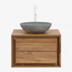 Conjunto De Móvel De Casa De Banho Suspenso Em Madeira De Teca Jabari Madeira De Teca & Cimento Cinzento Redondo Ø40 Cm Tarsis & Sem Espelho - Sklum