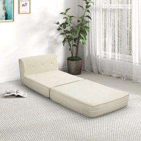 Sofá-cama chão dobrável com encosto acolchoado, pufe convertível, cama extra, sala de estar, escritório, branco creme