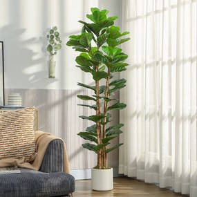 Planta Artificial de Interior Figueira-Lira, 55 x 55 x 180 cm, Folhas Realistas, Verde