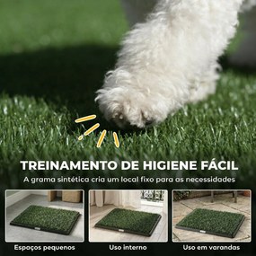 Sanita para Cães com Relva Artificial 63x50,5 cm, Tabuleiro Sanitário para Treino com Drenagem Verde