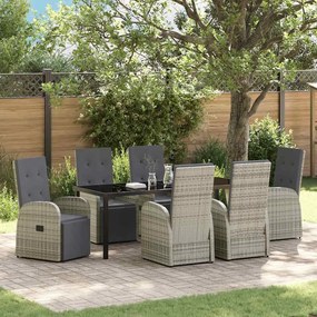 vidaXL Conjunto de Jantar de Jardim 7 Peças com Almofadas Cinza Rattan Poliéster