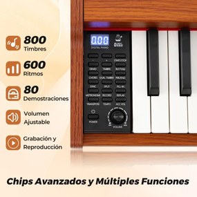 Piano digital de 88 teclas tamanho real com teclas semi-contrapesadas, altifalantes duplos, modo de teclado duplo e 3 pedais, suporte ajustável para p