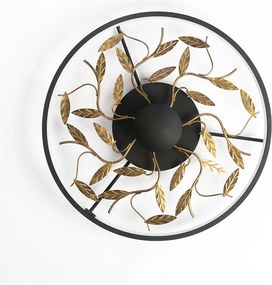 Candeeiro de teto Art Déco preto com dourado 3-passos regulável - Bota