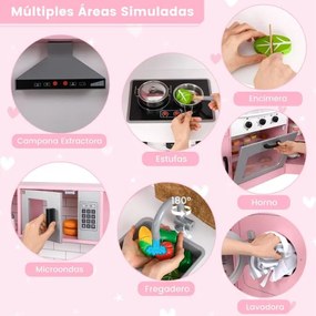 Cozinha para brincar a partir dos 3 anos com som, luzes, exaustor, frigorífico, micro-ondas, forno, lava-louça, máquina de lavar roupa e acessórios ro