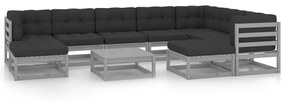 vidaXL 10pcs conjunto lounge de jardim + almofadões pinho maciço cinza