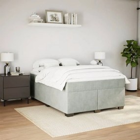 Cama com molas/colchão 140x200 cm veludo cinzento-claro