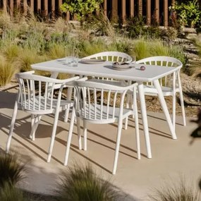 Conjunto De Mesa Retangular 135x80 Cm Scand E 4 Cadeiras De Jardim Com Braços Em Polipropileno Ivor Branco Glacial - Sklum
