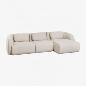 Coquette Sofá Modular De Chenille De 3 Peças Com Chaise Longue Tecido Chenille Beige Creme - Sklum