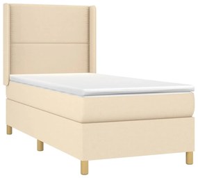 Cama box spring c/ colchão e LED 90x190 cm tecido cor creme