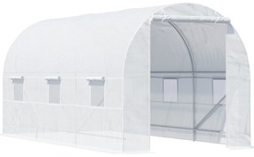 Outsunny Estufa tipo Túnel 445x200x200 cm com Porta Enrolável e 6 Janelas Cobertura de PE 140 g/m² Anti-UV Branco