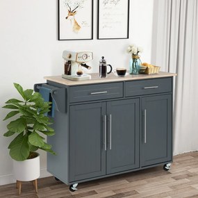 Carrinho de cozinha com rodas 121,5 cm x 45,5 cm x 92,5 cm, 2 gavetas, 2 armários, ilha de cozinha com rodas, porta-toalhas, facas, prateleira ajustáv