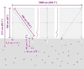 Cerca de Cadeia com 7 Postes de Estaca 1,6x10 m Aço Galvanizado