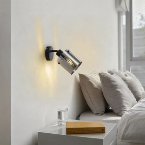 Foco de parede de design preto com vidro fumado - Domo