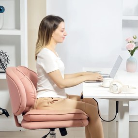 Cadeira de Escritório com Rodas Cadeira para Secretária com Função Inclinável Assento Amplo Sem Braços 60x65x83-93 cm Rosa