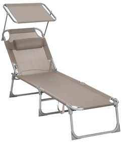 SONGMICS Espreguiçadeira, Cama de Sol, Cadeira de Sol Reclinável, com Apoio de Cabeça, Encosto Ajustável, Guarda-Sol, Leve, Dobrável, 53 x 193 x 29,5 cm, Capacidade de Carga 150 kg, para Jardim, Taupe GCB192K01