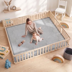 Tapete Infantil 180x150 cm Espuma 3 cm (PARQUE NÃO INCLUIDO) Franela Suave Antiderrapante Impermeável Cinza Claro