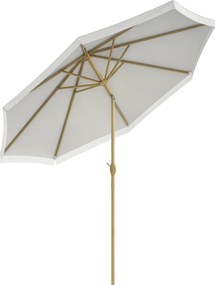 Guarda-sol de jardim inclinável com manivela e franjas, estilo boémio, 8 varas, Ø 265 x 244 cm, branco