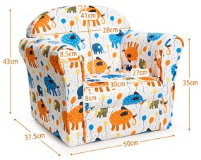 Sofá Infantil Cadeira de Elefante Infantil com Armação de Madeira para Quarto Infantil 50 x 37,5 x 43 cm