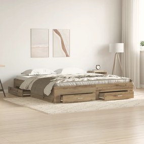 Cama com Gavetas vidaXL Carvalho Artesanal 180x200 cm Madeira Engenhar