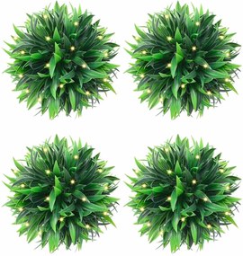 vidaXL Bolas artificiais de buxo com luzes LED 4 pcs verde 15 cm
