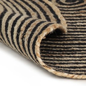 Tapete artesanal em juta com design em espiral preto 150 cm
