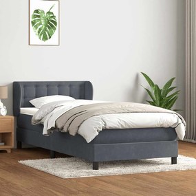 vidaXL Cama com molas/colchão cinza-escuro 80x220 cm veludo