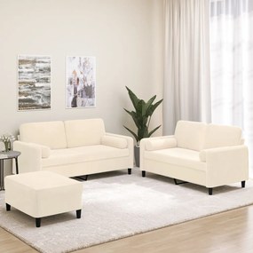 vidaXL 3 pcs conjunto sofás c/ almofadas/almofadões veludo cor creme