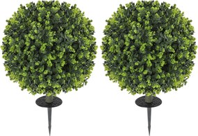 HOMCOM Conjunto de 2 plantas artificiais, esferas de buxo artificiais com estaca de solo, para interior e exterior, resistentes aos UV, verde | Aosom Portugal