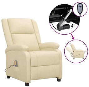 vidaXL Poltrona massagens reclinável elétrica couro genuíno cor creme
