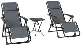 Outsunny Conjunto de 2 Espreguiçadeiras Jardim Dobráveis com Mesa Auxiliar Porta-Copos e Encosto Ajustável 90x65x110 cm Cinza | Aosom Portugal