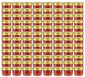 50797 vidaXL Frascos de vidro com tampas douradas 96 pcs 110 ml