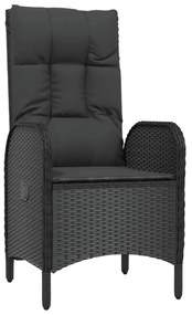 3 pcs conjunto de jantar p/ jardim c/ almofadões vime PE preto