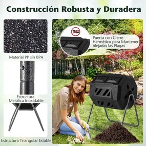 Tambor de Compostagem 160 L de Câmara Dupla com 2 Portas Deslizantes para Resíduos de Jardim Preto