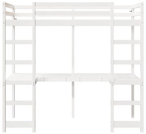 Cama alta sem colchão 75x190 cm pinho maciço branco