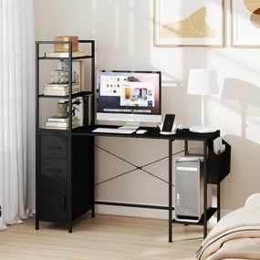 Secretária de escritório : 145 x 50 x 147,5 cm com luzes LED e tomadas elétricas Suporte para CPU e bolso de tecido preto