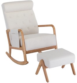 Poltrona de Balanço Ergonômica com Apoio para os Pés para Sala de Estar, 65x85x94cm, Bege