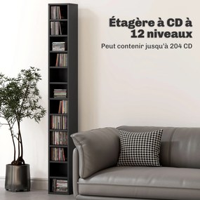 Organizador para CD e DVD com 12 compartimentos, capacidade máxima de 204 CD, 21 x 20 x 175 cm, preto
