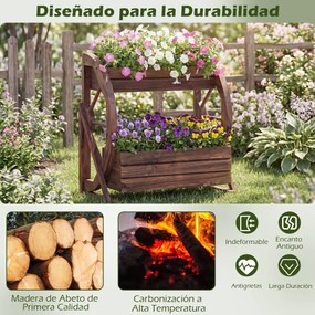 Floreira de Jardim em Forma de Carrinho, 56 x 33 x 56,5 cm, Elevada de 2 Níveis, Castanho