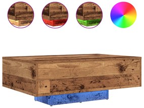 Mesa de Centro vidaXL com Luzes LED Madeira Antiga 85x55x31 cm