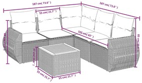 6 pcs conjunto sofás de jardim c/ almofadões vime PE preto