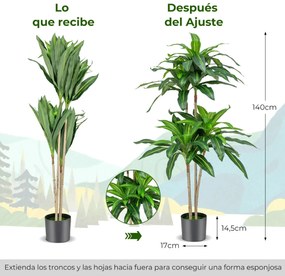 Árvore artificial 140 cm com vaso decorativo planta falsa dracaena com 92 folhas planta verde realista em vaso para interior e exterior Verde